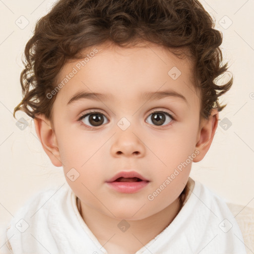 Neutral white child female with short  brown hair and brown eyes