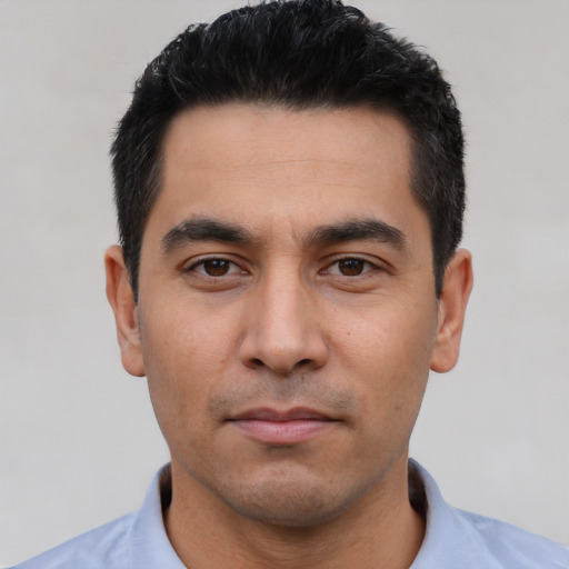 Neutral asian young-adult male with short  black hair and brown eyes