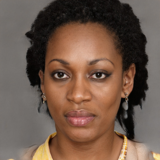 Neutral black young-adult female with long  black hair and brown eyes