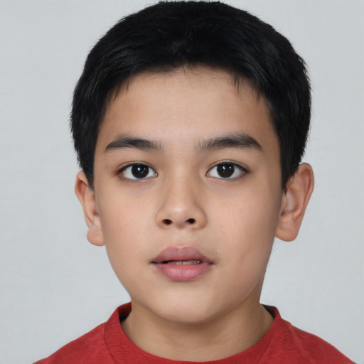Neutral asian child male with short  brown hair and brown eyes