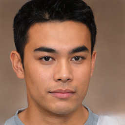 Neutral asian young-adult male with short  brown hair and brown eyes