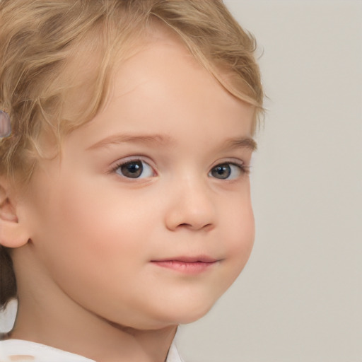 Neutral white child female with short  blond hair and brown eyes