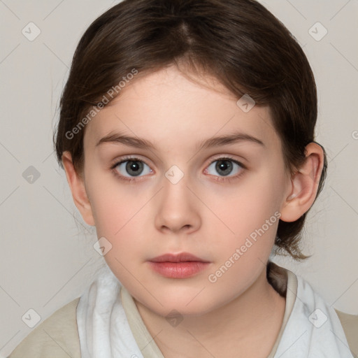 Neutral white child female with medium  brown hair and brown eyes