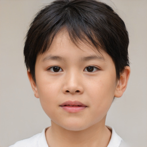 Neutral asian child female with short  brown hair and brown eyes