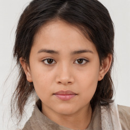 Neutral asian young-adult female with medium  brown hair and brown eyes