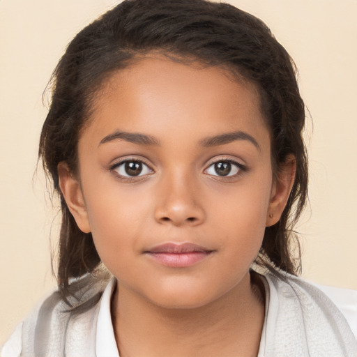 Neutral white child female with medium  brown hair and brown eyes