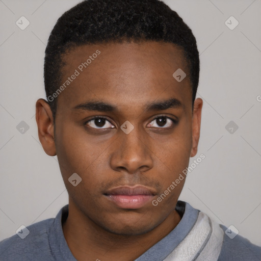 Neutral black young-adult male with short  brown hair and brown eyes