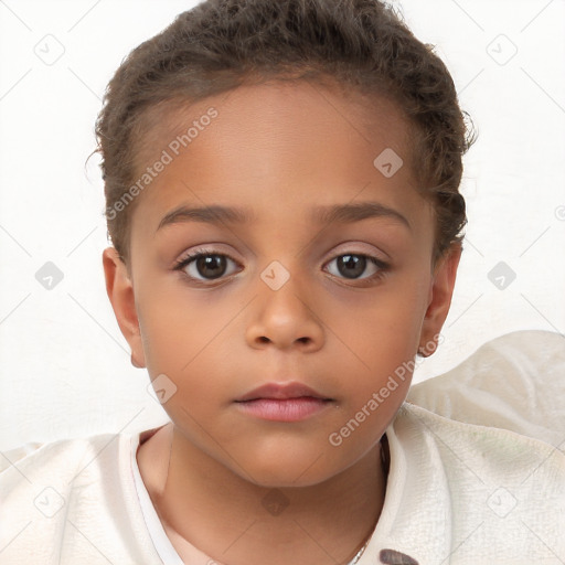 Neutral white child female with short  brown hair and brown eyes