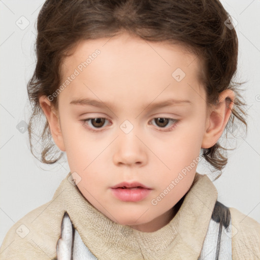 Neutral white child female with short  brown hair and brown eyes