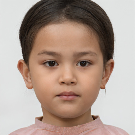 Neutral white child female with short  brown hair and brown eyes