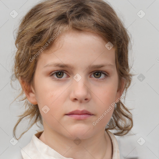 Neutral white child female with medium  brown hair and brown eyes