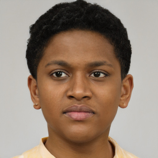 Neutral latino young-adult female with short  brown hair and brown eyes