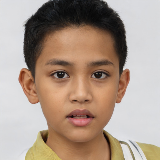 Neutral asian child male with short  brown hair and brown eyes