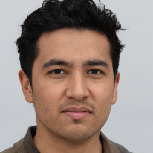 Neutral asian young-adult male with short  brown hair and brown eyes