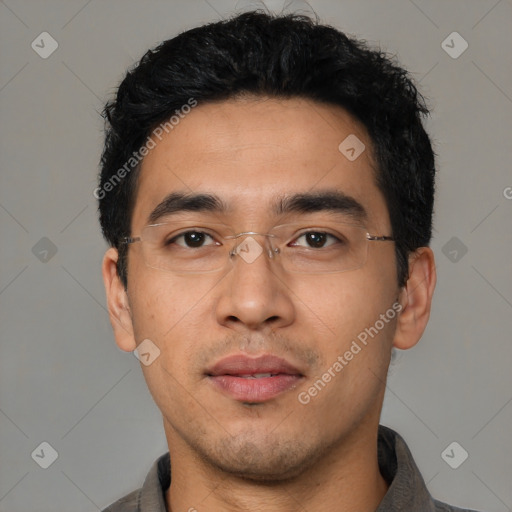 Neutral asian young-adult male with short  black hair and brown eyes