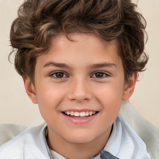 Joyful white child male with short  brown hair and brown eyes