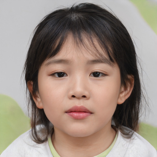 Neutral asian child female with medium  brown hair and brown eyes