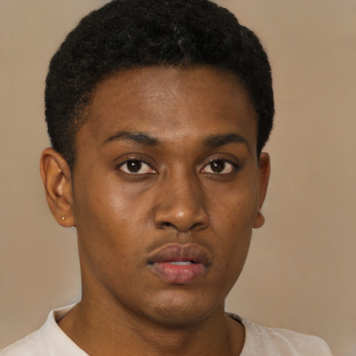 Neutral black young-adult male with short  brown hair and brown eyes