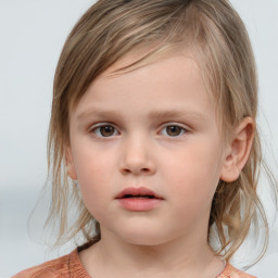 Neutral white child female with medium  brown hair and grey eyes