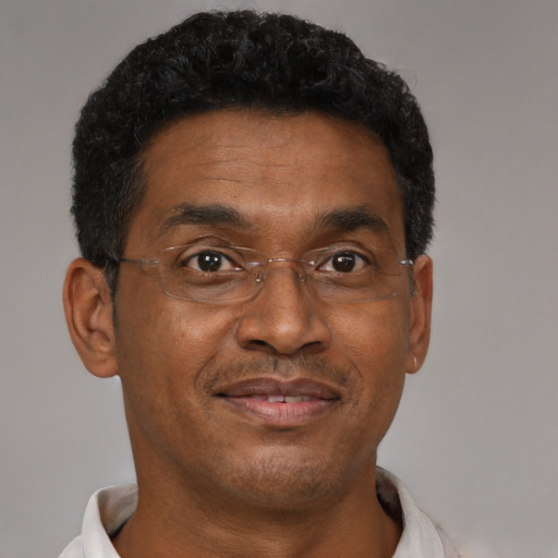 Neutral black adult male with short  brown hair and brown eyes