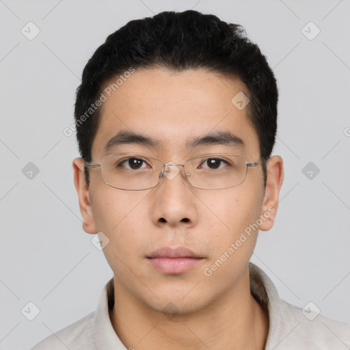 Neutral asian young-adult male with short  black hair and brown eyes