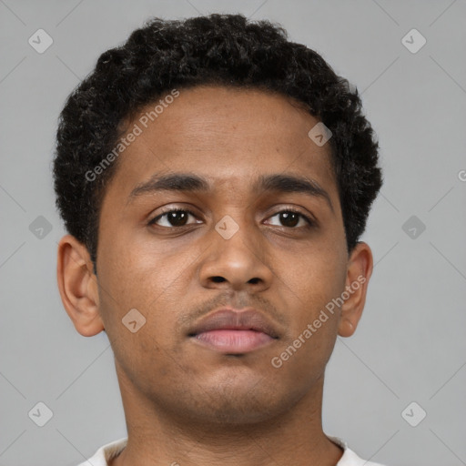 Neutral black young-adult male with short  brown hair and brown eyes