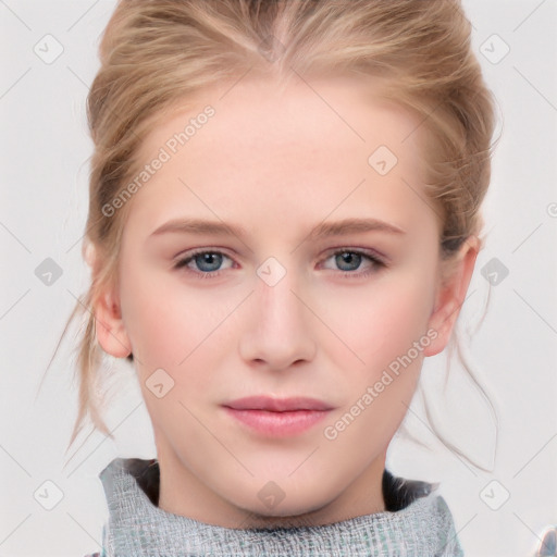 Neutral white young-adult female with medium  brown hair and blue eyes