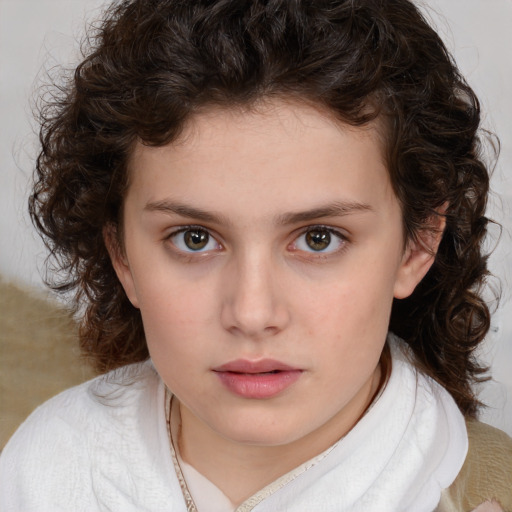 Neutral white child female with medium  brown hair and brown eyes