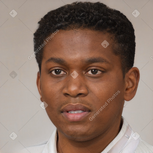 Neutral black young-adult male with short  brown hair and brown eyes