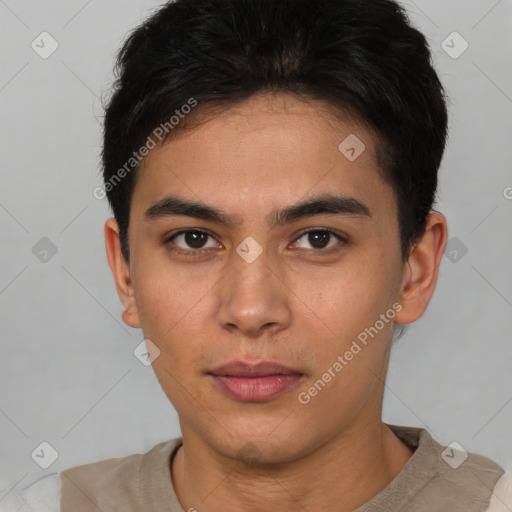 Neutral latino young-adult male with short  brown hair and brown eyes