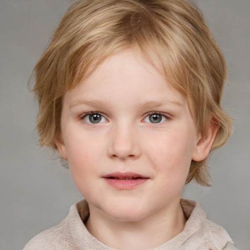 Neutral white child female with medium  brown hair and blue eyes