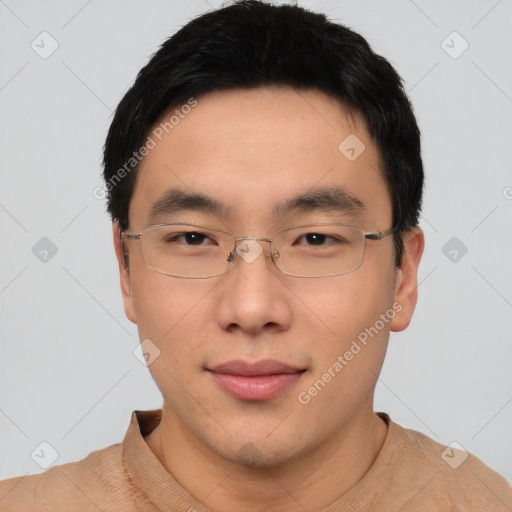 Neutral asian young-adult male with short  black hair and brown eyes