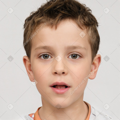 Neutral white child male with short  brown hair and brown eyes