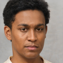 Neutral latino young-adult male with short  brown hair and brown eyes