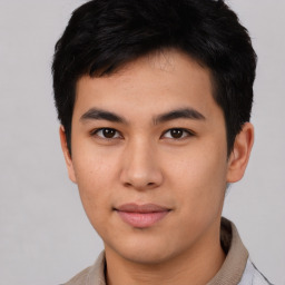 Neutral asian young-adult male with short  brown hair and brown eyes