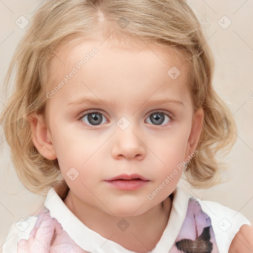 Neutral white child female with medium  brown hair and blue eyes