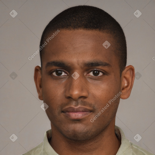 Neutral black young-adult male with short  brown hair and brown eyes