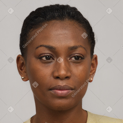 Neutral black young-adult female with short  brown hair and brown eyes