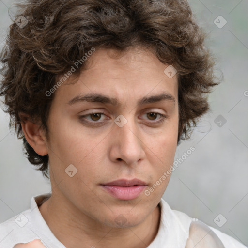 Neutral white young-adult male with medium  brown hair and brown eyes