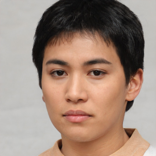 Neutral asian young-adult male with short  black hair and brown eyes