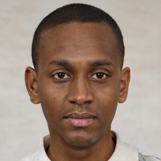 Neutral black young-adult male with short  brown hair and brown eyes