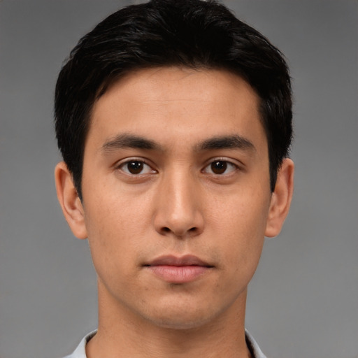 Neutral asian young-adult male with short  black hair and brown eyes