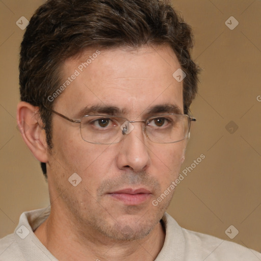 Neutral white adult male with short  brown hair and brown eyes