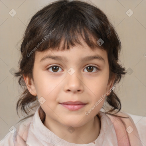 Neutral white child female with medium  brown hair and brown eyes