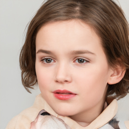 Neutral white child female with medium  brown hair and brown eyes