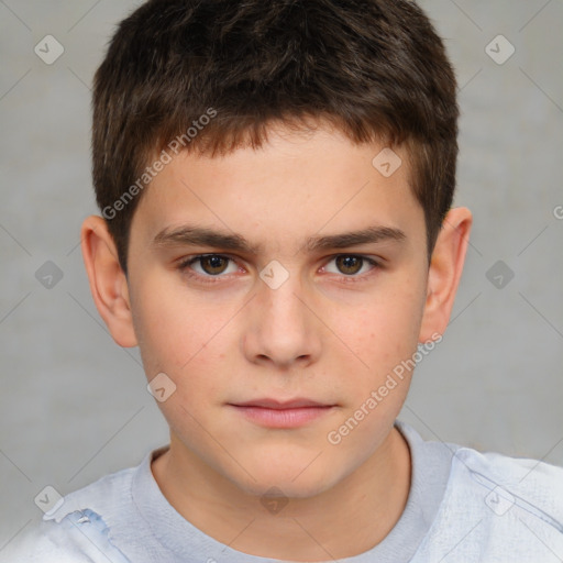 Neutral white child male with short  brown hair and brown eyes