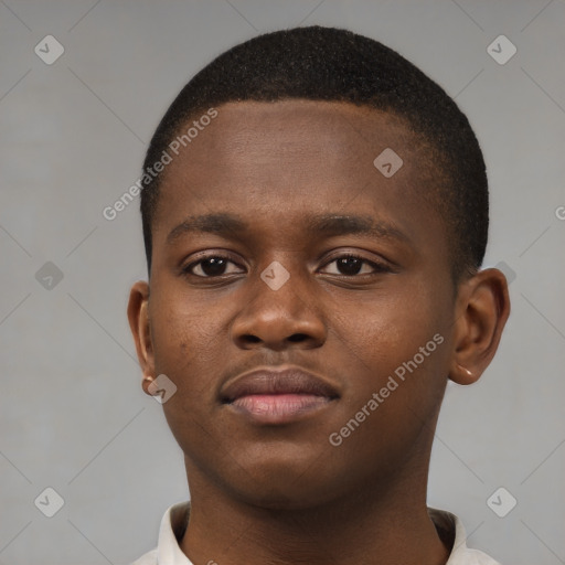 Neutral black young-adult male with short  brown hair and brown eyes