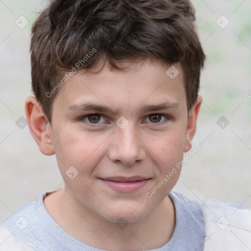 Joyful white child male with short  brown hair and brown eyes