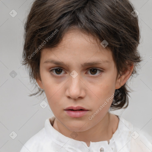 Neutral white child female with medium  brown hair and brown eyes