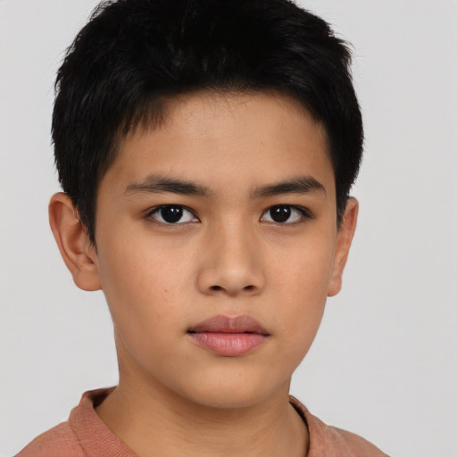 Neutral asian young-adult male with short  brown hair and brown eyes